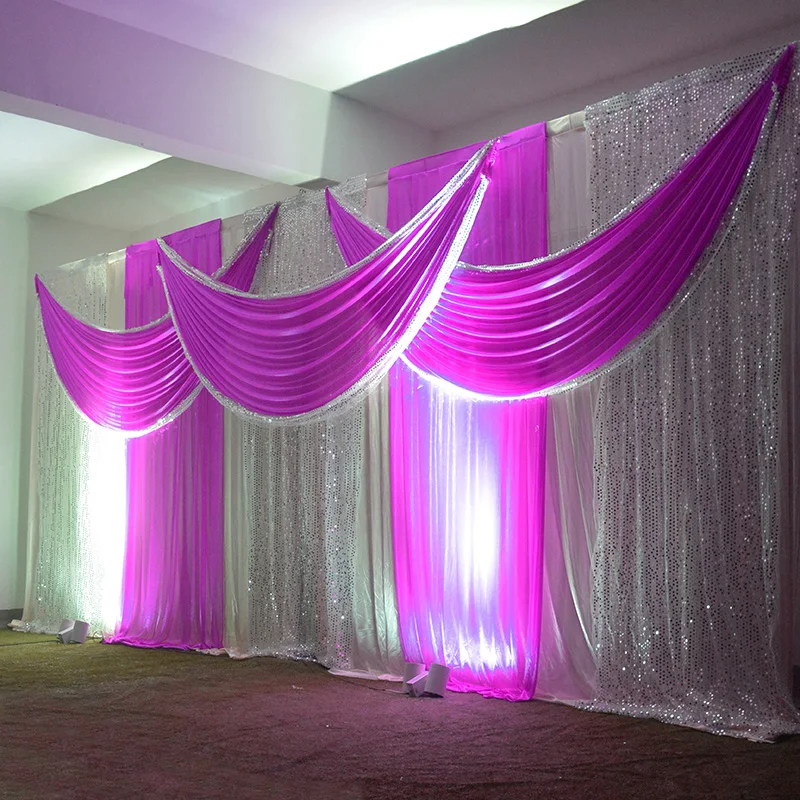 Different Wedding Party Backdrop Curtain 6M White,Purple,Violet,Wine Red Color
